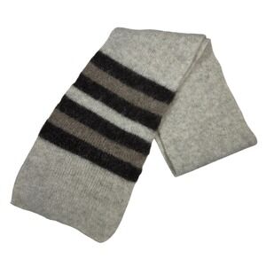 Vintage 80s Alafoss Icewool Scarf Made in Iceland Striped Grey Brown Wool